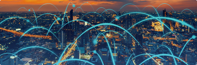 high tech city at distance